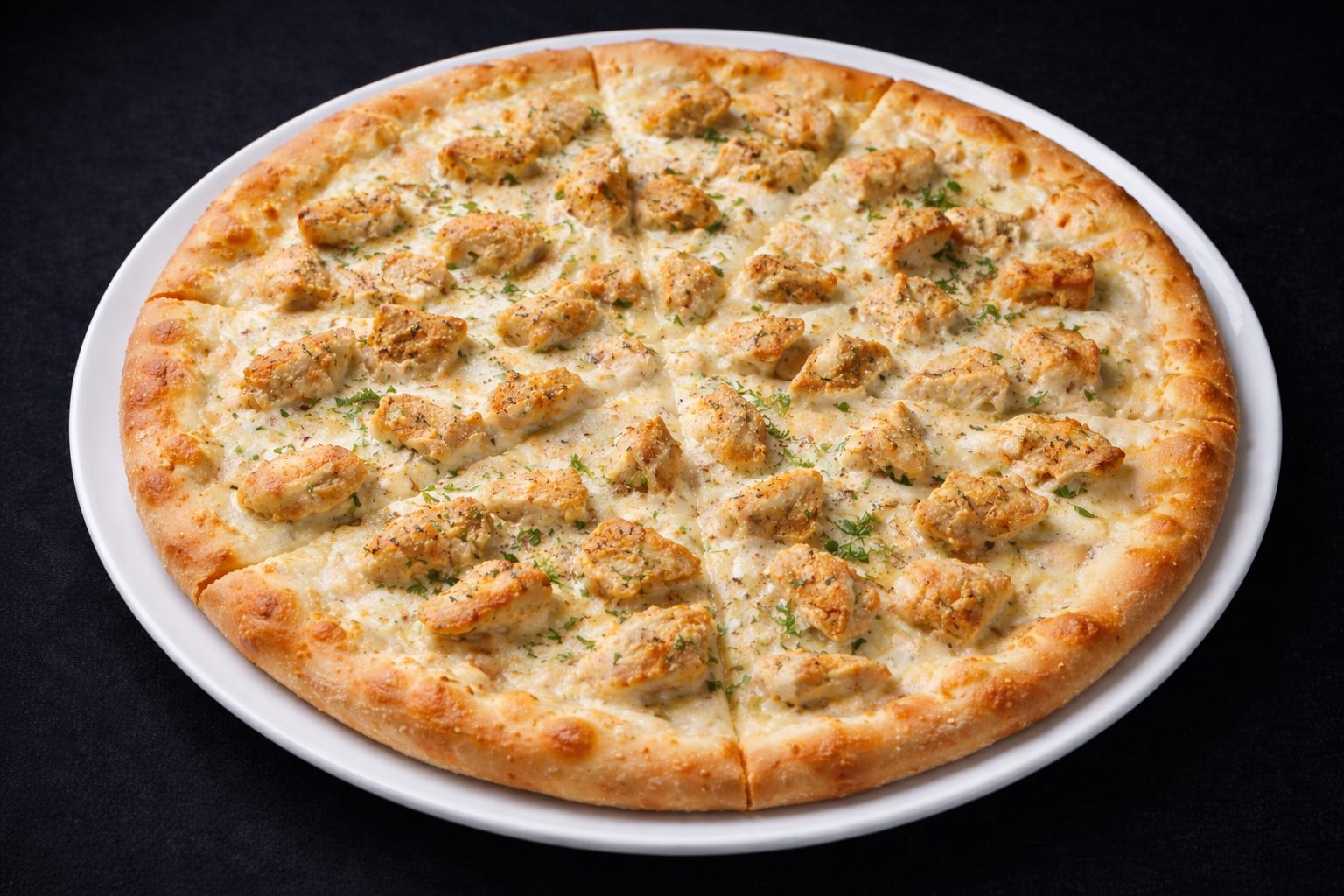 Chicken Alfredo Pizza.